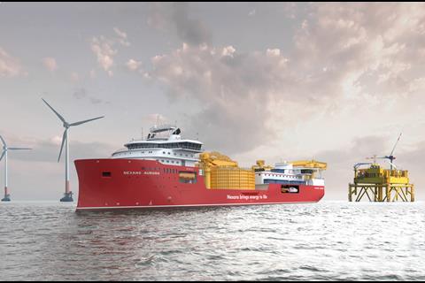 Impression of Nexans Aurora on an offshore wind farm.(Credit: Ulstein Verft).